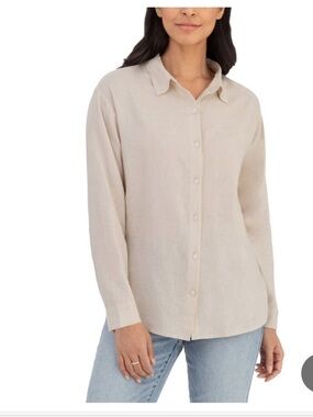 Blank NYC Beige Line Blend Button-Down Long Sleeve Shirt